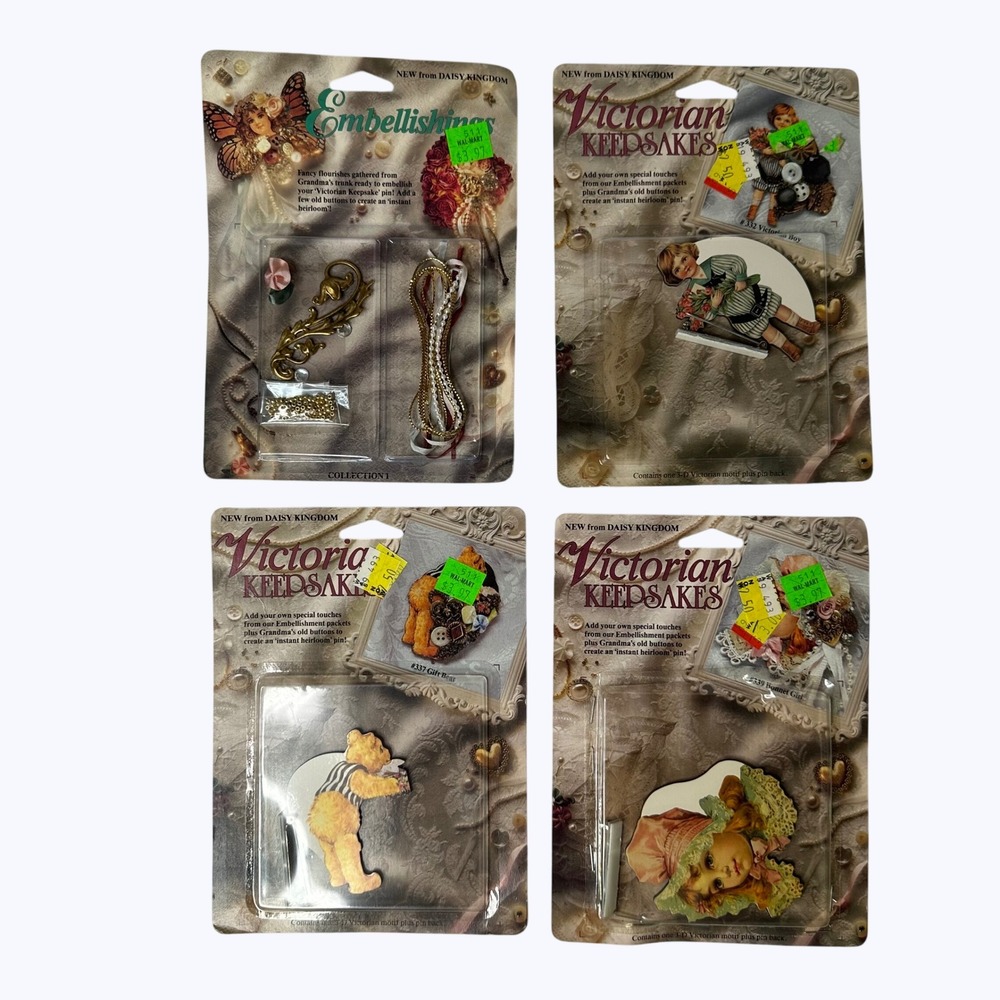 Lot 4 Daisy Kingdom Victorian Keepsakes Pin Kits & Embellishments Collection New